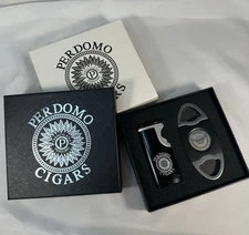 Perdomo Gift Set, Gas Cigar Lighter and Cigar Cutter New in Box