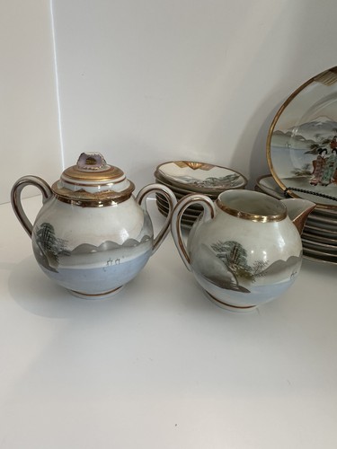 Kutani Japanese Eggshell Porcelain China Tea Set 24Pc Set Geisha Girls & Mt Fuji - Picture 9 of 16