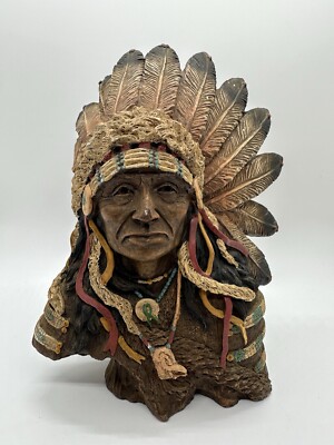 Indianer Indianer Stammesführer Büste handbemalt Harz Häuptling Wohndeko