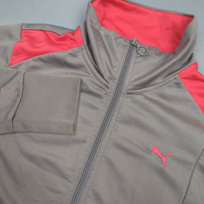 Puma Track Jacket Womens Medium Gray Zip Up Embroidered Logo Active Performance