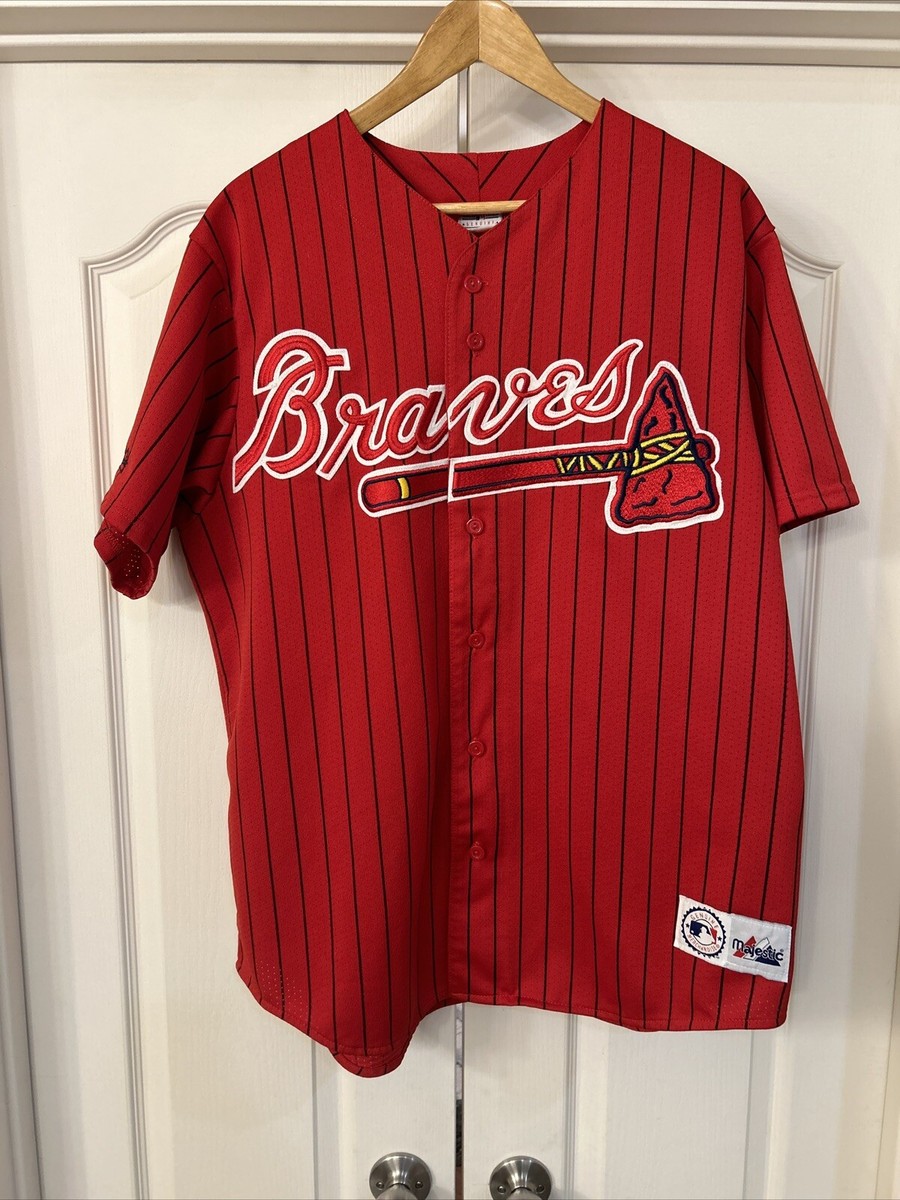 Vintage Majestic Atlanta Braves 90's Pin Stripe Jersey Red