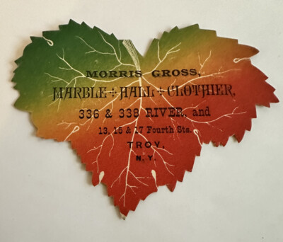 #ad VICTORIAN TRADE CARD DIE CUT LEAF TROY NY 4.25” c1880s A98 $29.50