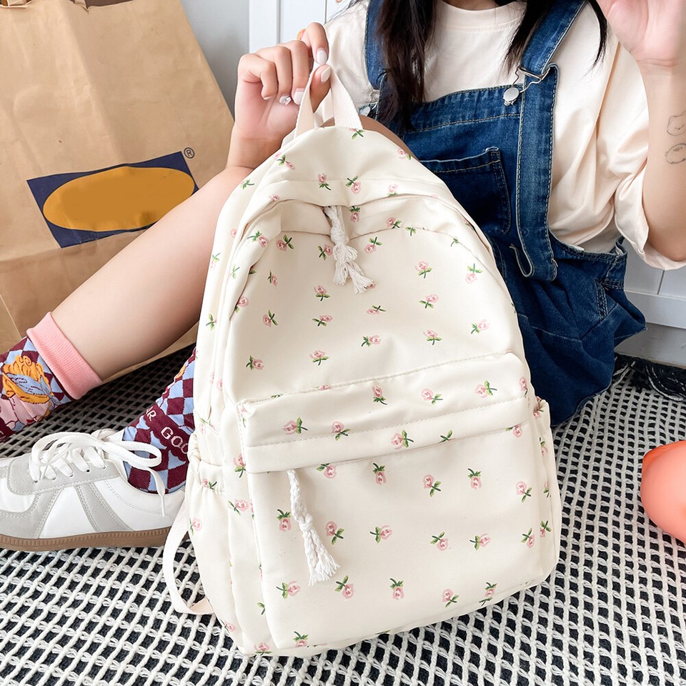 B Women Simple Backpack Casual Floral Backpack Teenage Girl Bag