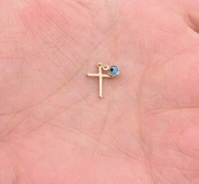 1/2"  Evil Eye with Cross Charm Pendant Real 14K Yellow Gold Good Luck Charm