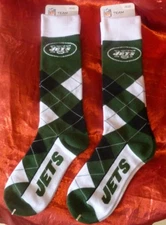 2 Pairs (4 socks) NEW YORK JETS ARGYLE SOCKS NFL TEAM APPAREL ~ One Size