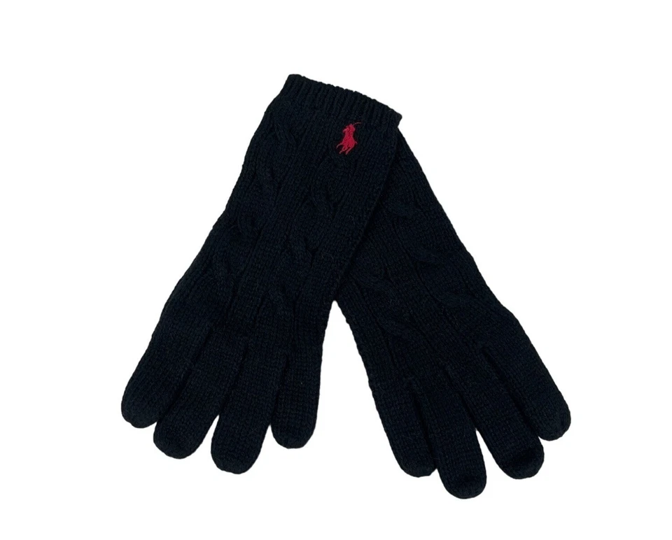 Cachecol e luvas de malha pônei preto Ralph Lauren Novo - Imagem 2 de 4