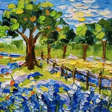 Texas Bluebonnet Painting Impasto Oil Painting Landscape 3D Art 6x6