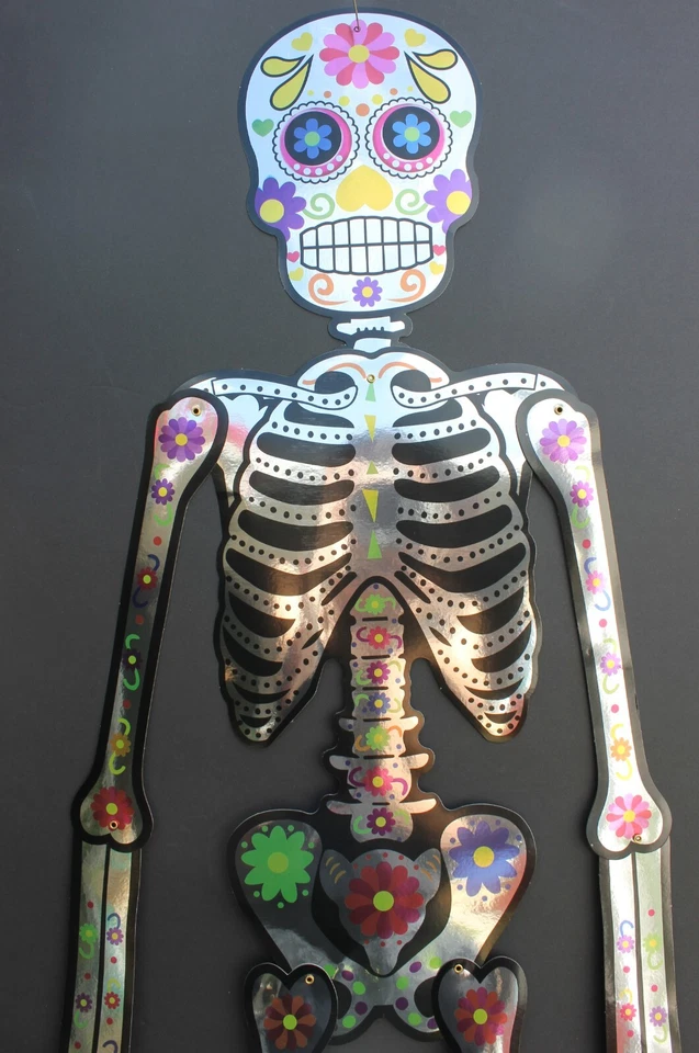 5 FT 60" DOD Silver Paper Cutout Jointed Skeleton Halloween Haunted House - Image 4 of 4