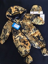 NWT NEW Young Versace Infant 3m Baby Boy Black Gold BarOque Snowsuit Bunting/Hat