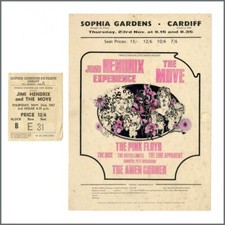 Jimi Hendrix & The Move 1967 Sophia Gardens Cardiff Handbill & Ticket Stub (UK)