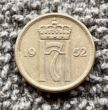 1952 10 Ore, Norway, Haakon VII (Copper-Nickel, 1.5 g, 15 mm), VF