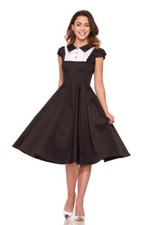 H&R London Smoking Robe Noir Blanc Longueur Genou Swing Rétro Pinup Rockabilly