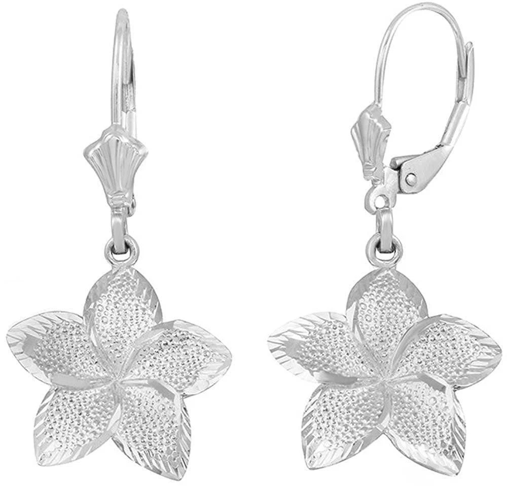 Textured Hawaiian Flower Plumeria Dangle Earrings in Sterling