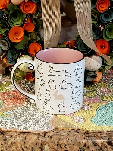 EASTER Pink Bunny Rabbit I ❤️ LOVE IT Embossed Coffee Mug Ceramic Tea Cup - Picture 5 of 5