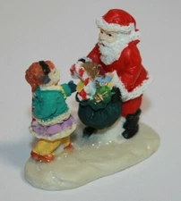 Christmas Village Accessory Santa With Bag & Little Girl Figure