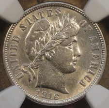 1916 Barber Dime 10c NGC Certified AU58