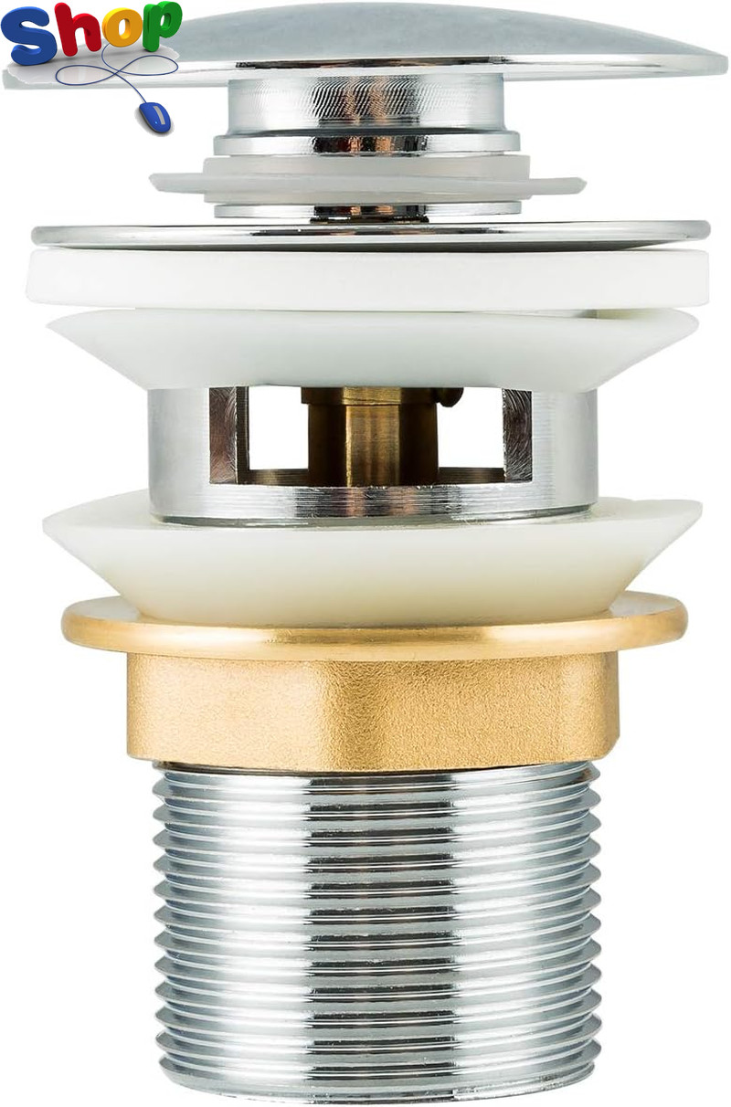 Basin Sink Waste Slotted Pop up Click Clack Sprung Plug with Overflow for Bathro