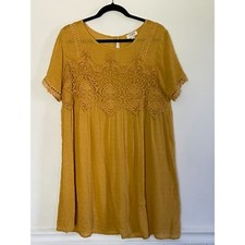 Umgee Mustard Yellow Lace Swiss Dot Dress Size Small -Med Boho Casual Fall D88