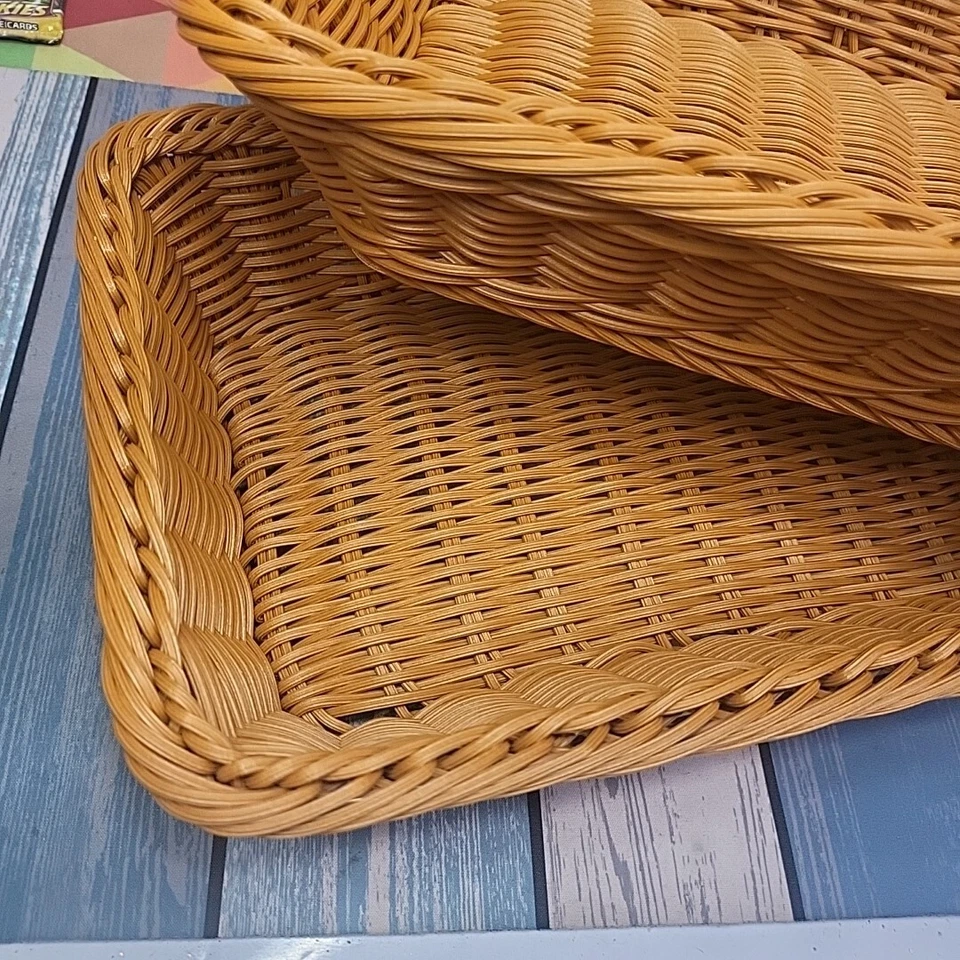 TWO Wicker Serving Tray Basket Rectangular 12" x 8" x 3" in Tan NEW! (Plastic) - Image 4 of 4