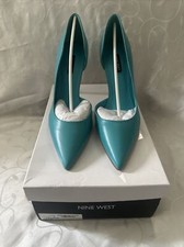 NINE WEST POINTED TOE STILETTO PUMPS MEDIUM BLUE LEATHER SZ 10.5 MED NEW