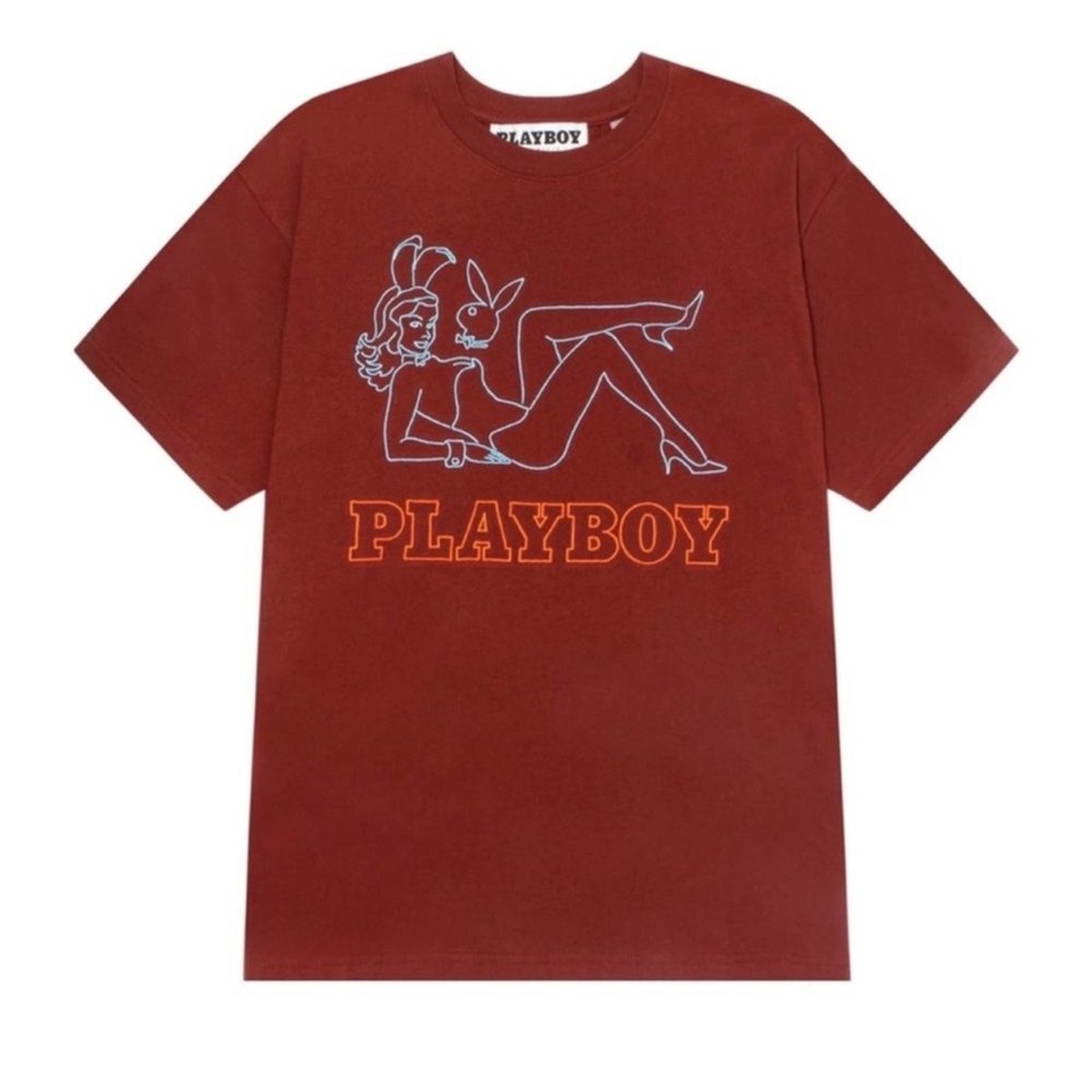 トップス PLAYBOY L/S Crew Neck Tee size 1 PLAYBOY X PACSUN NWT Brick Red Embroidered Crewneck T-Shirt