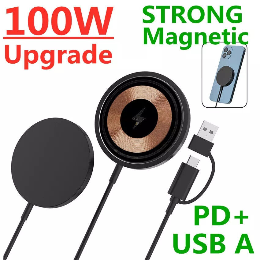 Cargador Qi Inalambrico Magnetico 100W Carga Rapida Para iPhone 14 13 12...