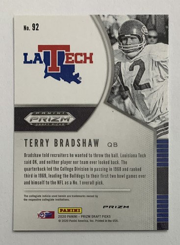 Panini Prizm Draft Picks 2020 fútbol americano Terry Bradshaw plata paralelo #92! - Imagen 2 de 2