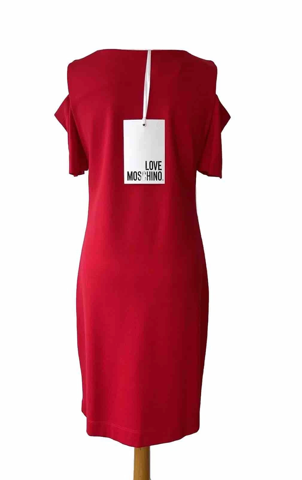 Abito Love Moschino 12 Rosso Spalle Fredde Elasticizzato Logo Sera Gare Crociera Festa