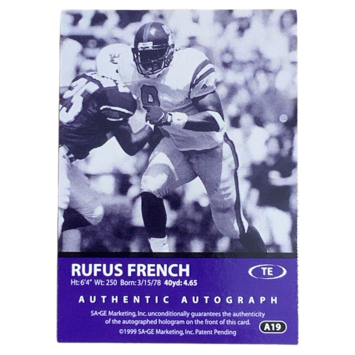 1999 Sage Autograph Platinum#A19 Rufus French Ole Miss Rebels #'d