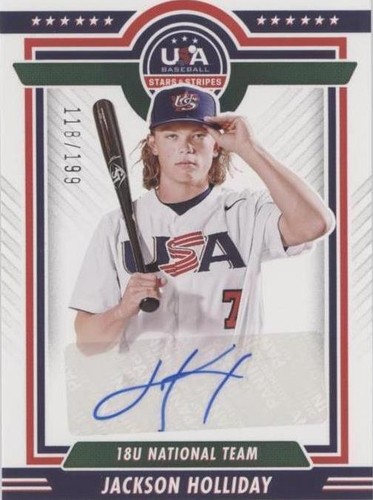 Jackson Holliday Signed Card USA Stars & Stripes AUTO Baltimore 