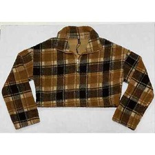 Zaful Plaid Cropped Teddy Bear Fleece Zip Up Jacket Size 4 950a