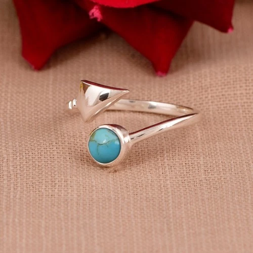 Natural Turquoise in Sterling Silver Arrow Open Ring Women Jewelry Birthday Gift