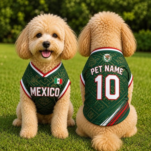 Personalized Mexico Pet Soccer Jersey, Custom Dog Cat Football Shirt