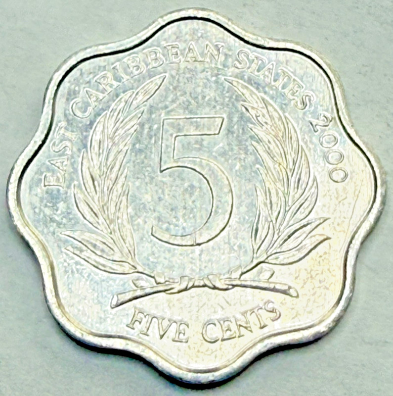 EAST CARRIBEAN STATES KM12 2000 CIRCULATED ALUMINUM 5 CENTS COIN