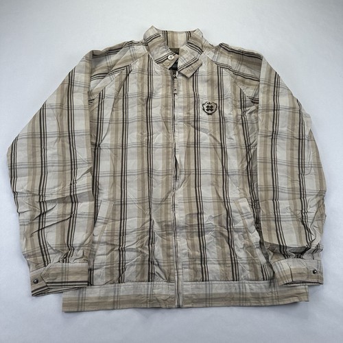 Quiksilver Tan White Brown Plaid Casual Wear Zippered Jacket Mens Size Large L