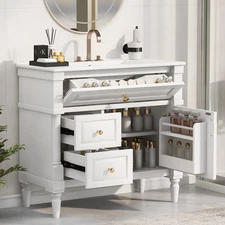 36" Bathroom Vanity w/ Sink, Freestanding Vanity Cabinet, Door Shelf, 2 Drawers