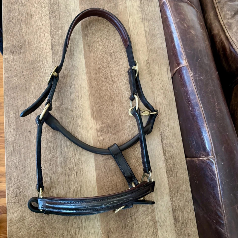 Halter acolchado Plymouth de SmartPak Pony cuero marrón elegante costura elevada Foto 3 de 4