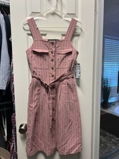 HYFVE Pinstripe Button-Down Belted Midi Dress with Pockets in Rose