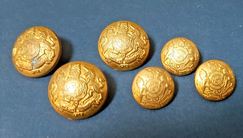 Lot of 6 Vintage Solid Brass British Royal Uniform Buttons - 15mm & 20mm