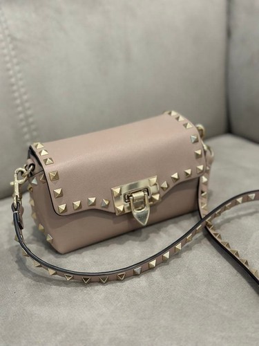 Valentino Garavani Rockstud Small Shoulder Bag Beige Leather Authentic