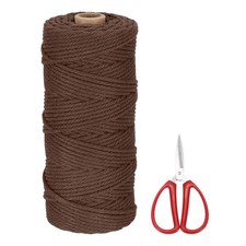 Braided Macrame Cord, 3mm x 109 Yards Natural Cotton Rope with Scissors Brown