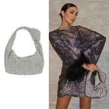 Olga Berg Shoulder Bag Polly Crystal Purse Handbag Silver