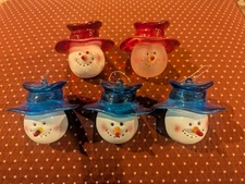 Vintage Acrylic Snowman Head Ornaments Set
