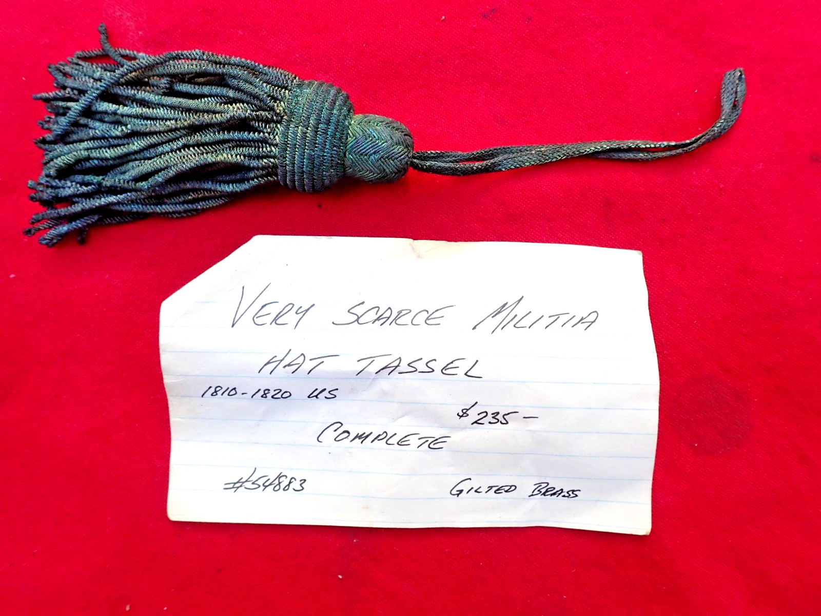 WAR OF 1812 US MILITIA HAT TASSEL CORRECT AUTHENTIC ORIGINAL ANTIQUE GOOD COND.