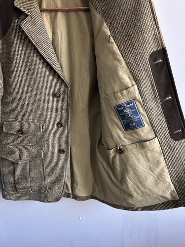 Polo Ralph Lauren Men's Tailored Jacket Tweed Brown Suede Trims Size 38R - Picture 10 of 13