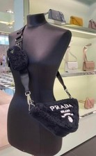 Authentic Prada Triangle Logo Terrycloth Navy White Shoulder Bag W/Pouch