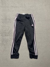 Adidas Pants Girls Size 6 Black Pink Stripes Tricot Track Jogger Sports