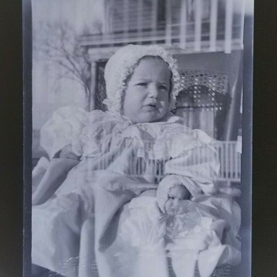 Antique Photo Negative Film Double Exposure Babies Floating Over House