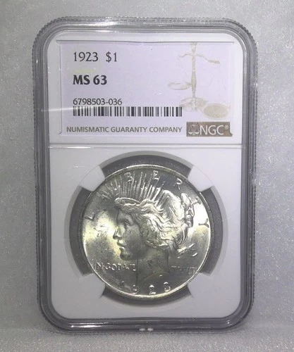 1923  Silver  $1  Peace Dollar NGC MS63