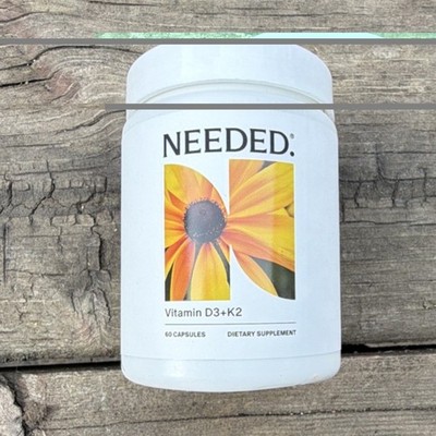 Needed Vitamin D3 K2 60 Capsules Vegetarian Non-GMO Gluten-Free Immune Support